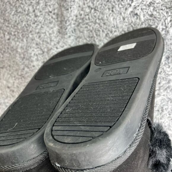 NWT JUSTICE 8 Faux Fur Shearling Pom Pom Winter Boots Shoes Ribbon Black NWT - Picture 3 of 8